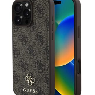 Guess PU 4G Small Metal Logo MagSafe Zadní Kryt pro iPhone 16 Pro Brown