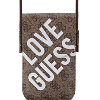 Guess PU 4G Big Love Logo Taška na Telefon Brown