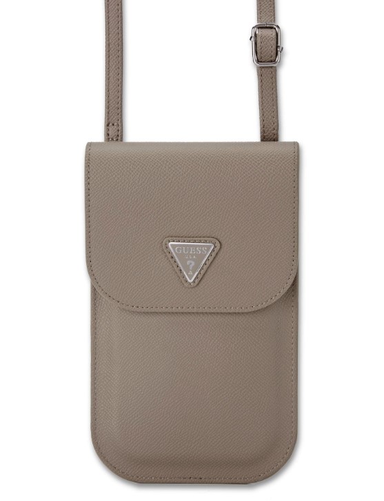 Guess PU Grained Triangle Logo Taška na Telefon Brown