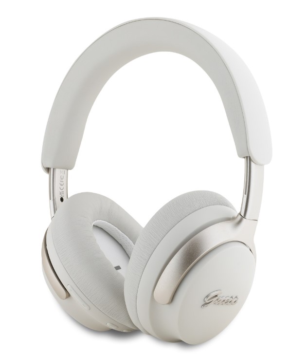 Guess PU Leather Script Logo ANC/ENC Bezdrátová Sluchátka White
