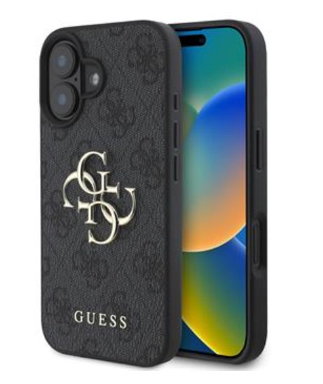 Guess PU 4G Metal Logo Zadní Kryt pro iPhone 16 Plus Grey