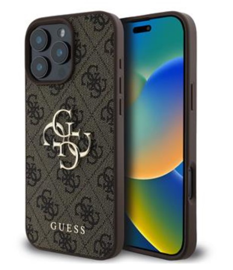 Guess PU 4G Metal Logo Zadní Kryt pro iPhone 16 Pro Max Brown