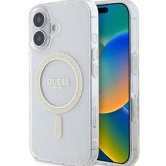 Guess IML Glitter Ring MagSafe Zadní Kryt pro iPhone 16 Plus Transparent