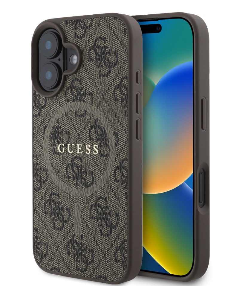 Guess PU Leather 4G Colored Ring MagSafe Zadní Kryt pro iPhone 16 Plus Brown
