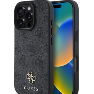 Guess PU 4G Small Metal Logo MagSafe Zadní Kryt pro iPhone 16 Pro Max Grey