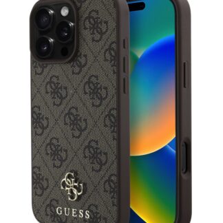 Guess PU 4G Small Metal Logo MagSafe Zadní Kryt pro iPhone 16 Pro Max Brown